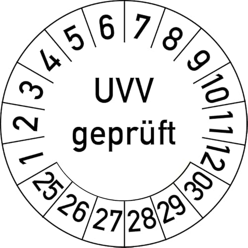 UVV Geprüft Prüfplakette, 100 Stück, in verschiedenen Farben und Größen, Prüfetikett Prüfsiegel Plakette (25 mm Ø, Weiß) von Rosenbaum Offsetdruck