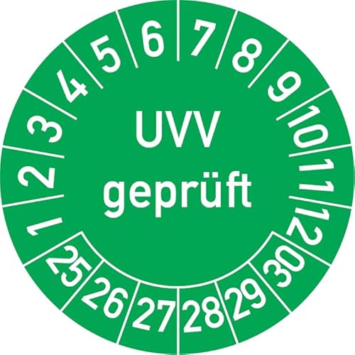 UVV Geprüft Prüfplakette, 100 Stück, in verschiedenen Farben und Größen, Prüfetikett Prüfsiegel Plakette (30 mm Ø, Grün) von Rosenbaum Offsetdruck