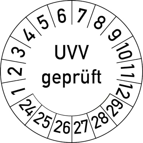 UVV Geprüft Prüfplakette, 100 Stück, in verschiedenen Farben und Größen, Prüfetikett Prüfsiegel Plakette (30 mm Ø, Weiß) von Rosenbaum Offsetdruck