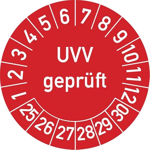 UVV Geprüft Prüfplakette, 100 Stück, in verschiedenen Farben und Größen, Prüfetikett Prüfsiegel Plakette (35 mm Ø, Rot) von Rosenbaum Offsetdruck