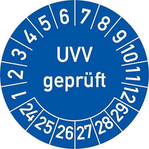 UVV Geprüft Prüfplakette, 100 Stück, in verschiedenen Farben und Größen, Prüfetikett Prüfsiegel Plakette (35 mm Ø, Blau) von Rosenbaum Offsetdruck