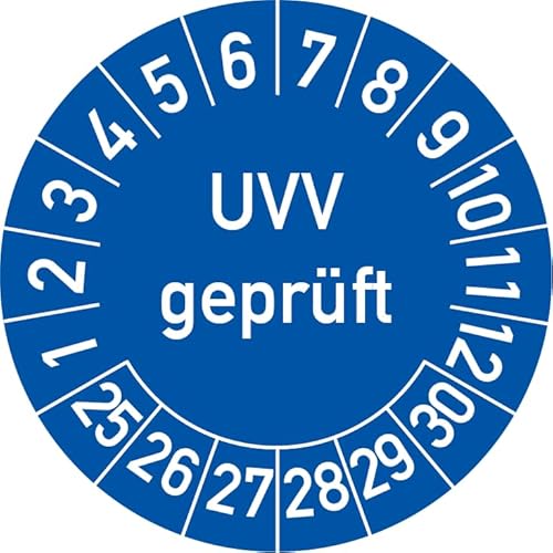 UVV Geprüft Prüfplakette, 100 Stück, in verschiedenen Farben und Größen, Prüfetikett Prüfsiegel Plakette (35 mm Ø, Blau) von Rosenbaum Offsetdruck