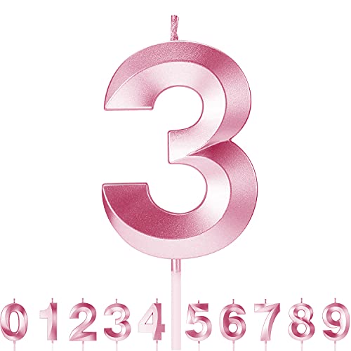 Roserrose Geburtstagskerzen, Zahlen, Geburtstagskerzen, Rosa glitzernd, geeignet für Geburtstagsfeiern, Hochzeitstag, Abschlussfeier (3) von RoserRose
