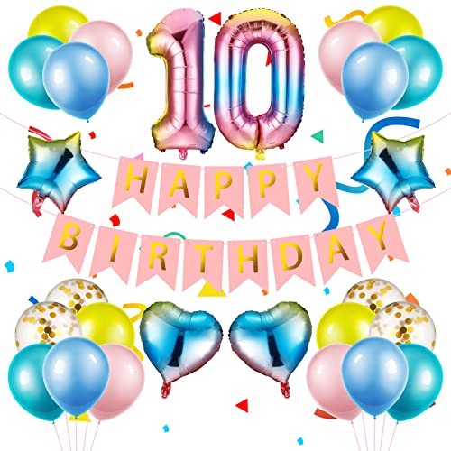RosewineC Luftballon 10. Geburtstag Rosa, 10 Geburtstags Banner Ballon Kit, Geburtstagsdeko 10 Jahr, Ballon 10. Geburtstag, Happy Birthday Folienballon 10, Ballon 10 Deko zum Geburtstag Mädchen von RosewineC
