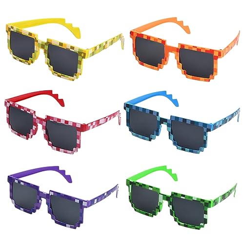 6 Stücke Witzige Pixel Sonnenbrillen,Thug Life Sonnenbrille Erwachsene Kinder Mosaikgläser Brille Lustige Partybrille,Pixel Geburtstag Mitgebsel für Reisen,Themenpartys,Konzerte,Partys,Festivals von Roseyan