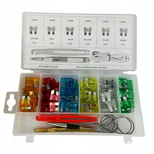 Rosfix Zink Sicherungen Set – 5A-30A Sicherungen | 93 Stück, Spannungstester, Zange | Fahrzeug- und Werkstattnutzung | Sicherungsset Autozubehör Rosfix Zink Sicherungen Set – 5A-30A Sicherungen | 93 Stück, Spannungstester, Zange | Fahrzeug- und Werkstattnutzung | Sicherungsset Autozubehör von Rosfix