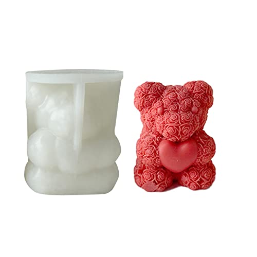 Rosixehird Rose Bear Silikonform, 3D Silikon Kerzenform Fondantform Seifenform Epoxidharz Gießform für DIY Eiswürfel Schokoladenkuchen Kerze von Rosixehird
