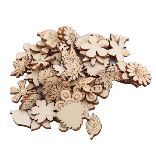 100 Stück unlackierte Holzblüten-Holzscheiben, Blattmuster, Ausschnitte, Mini-Holz, handgefertigt, Dekoration, Bastelbedarf, unlackiert, Basteln, Kunst von Rosojodg