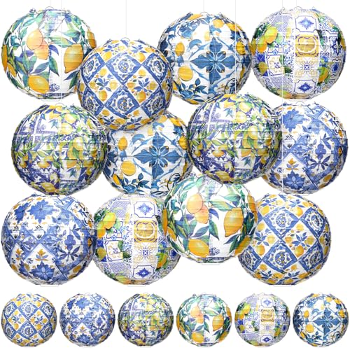 Rossesay Capri-Zitronen-Papierlaternen, 20,3 cm, blau, gelb, Zitrone, hängende Laternen, für drinnen und draußen, Zitrone, Geburtstag, Party, Dekoration, dekorative runde Laternen für Tee, Hochzeit, Rossesay Capri-Zitronen-Papierlaternen, 20,3 cm, blau, gelb, Zitrone, hängende Laternen, für drinnen und draußen, Zitrone, Geburtstag, Party, Dekoration, dekorative runde Laternen für Tee, Hochzeit, von Rossesay