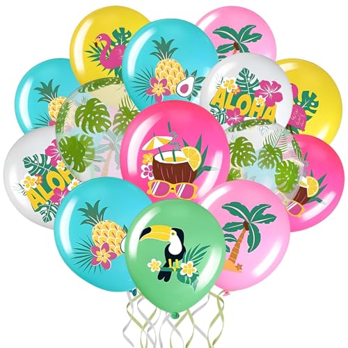 Hawaii Luftballons, RosyFate 50 Stück Luftballons Bunt, Hawaii Deko, Luftballons Sommerparty, Flamingo Deko, Party Balloons Set, für Pool Strand kindergeburtstag von RosyFate