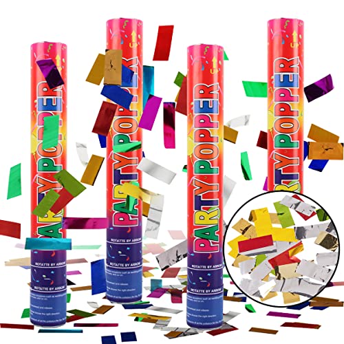 Konfettikanone, RosyFate 4 x Party Popper 40cm, 6-10m Effekthöhe, Konfetti Shooter, Konfetti Popper,für Geburtstage, Hochzeiten, Karneval (Farbe) von RosyFate