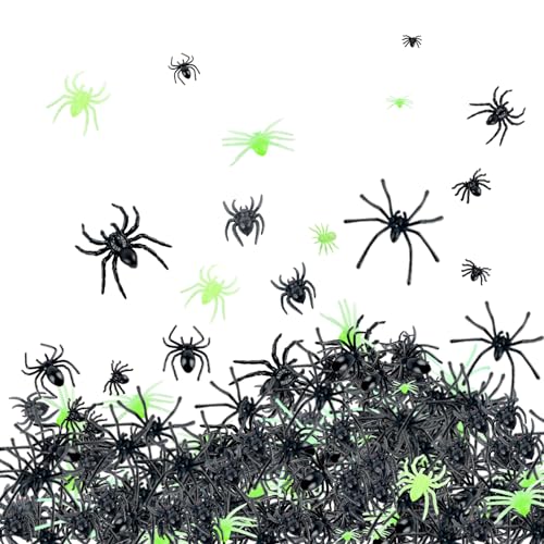 RosyFate Plastik Spinnen Verschiedene Größen, Fluoreszierende Spinnen, Kleine Plastik Spinnen Deko, Realistische Mini Spinne Schwarz für Halloween Horror Deko Partys Streich von RosyFate