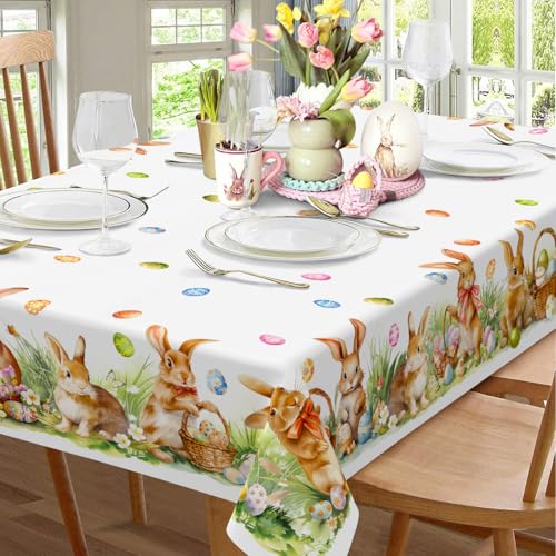 Roszw Frühlings-Oster-Tischdecke, Ostereier, Hase, Blumen-Tischdecke, wasserdicht, Frühlings-Osterhasen-Blumen, Küchentischdekoration für Esszimmer, Urlaub, Party, 152,4 x 259,9 cm, rechteckig Roszw Frühlings-Oster-Tischdecke, Ostereier, Hase, Blumen-Tischdecke, wasserdicht, Frühlings-Osterhasen-Blumen, Küchentischdekoration für Esszimmer, Urlaub, Party, 152,4 x 259,9 cm, rechteckig von Roszwtit