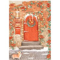 Motiv-Strohseide "All around Christmas - Red Door" von Rot