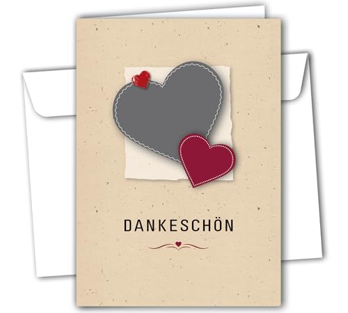 RotfuchsDesign – 12 Dankeschön-Karten mit Herz Dankeskarten Danksagung mit Umschlägen Klappkarte Herz Danke sagen Blanko DIN A6 Hochzeit Taufe Geburtstag Jubiläum Feier Konfirmation Kommunion von RotfuchsDesign