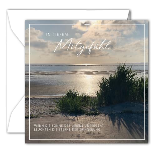 RotfuchsDesign - Stimmungsvolle Trauerkarte mit Umschlag Beileidkarte mit Spruch Kondolenzkarte Klappkarte Gedenkkarte Abschied Trauerfeier Beerdigung Anteilnahme (14,8x14,8 cm) Motiv: Sonnenuntergang von RotfuchsDesign