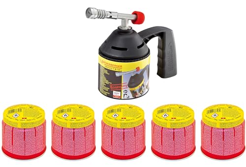 ROTHENBERGER Industrial RoFlame Lötlampen Set Lötlampe inkl. 5 Gas Kartuschen Gaskartusche Bunsenbrenner gasbrenner löten von Rothenberger