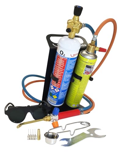 ROTHENBERGER Industrial Autogenschweiß- und Hartlötgerät Roxy Kit Plus, inkl. 1 x Sauerstoffeinwegflasche 110bar-930 ml und 1 x Maxigas-600 ml und umfangreichem Zubehör von Rothenberger