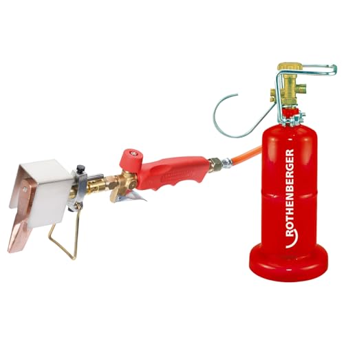 ROTHENBERGER Industrial 7teiliges Dachrinnen Fallrohr Lötset Kupferlötkolben inklusive 2,0 m Propangas-Schlauch | Propan-Kleinflasche 0,5 kg (leer) | 800°C Arbeitstemperatur von Rothenberger