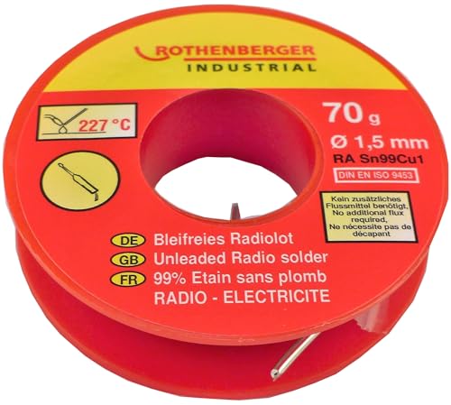 ROTHENBERGER Industrial Bleifreies Radiolot 70g | für elektronische Bauteile | Zusammensetzung: Zinn 99%, Kupfer 1% | 1000002351 von Rothenberger