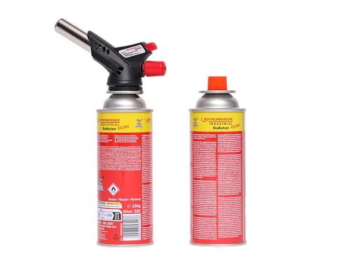 ROTHENBERGER Industrial Gas Brenner RS 220 | Über-Kopf-Arbeiten | 360° Drehung | inkl. 2 x RoButan Gaskartuschen 220 g / 393 1000003307 von Rothenberger