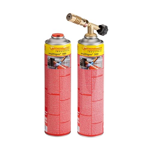 ROTHENBERGER Industrial Lötset inklusive 2 x Multigaskartusche 600 ml | Arbeitstemperatur 600°C | Arbeitszeit: ca. 2,5 h bei einer Gaskartusche | Weichlöten | Aufheizen, Auftauen & Schmelzen von Rothenberger