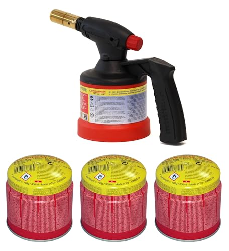 ROTHENBERGER Industrial Lötlampe Premium inkl. Piezo Zündung | löten | lötbrenner | bunsenbrenner | inkl. 3 C200 Supergas Stechgaskartusche von Rothenberger