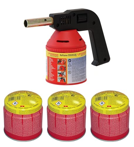 ROTHENBERGER Industrial Lötlampe Premium | löten | lötbrenner | bunsenbrenner | inkl. 3 C200 Supergas Stechgaskartusche von Rothenberger