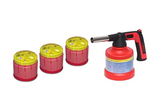 ROTHENBERGER Industrial Lötlampe RS 200 Piezo inkl. 3x C200 Supergas | 180° Drehung | Leistungsstarker Lötbrenner mit | Ideal für Weichlöten, Auftauen, Reparaturarbeiten | Robustes Gehäuse von Rothenberger