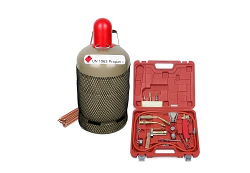ROTHENBERGER Industrial Turbo Lötset | 18-teilig im Koffer inkl. Propangasflasche 5 kg (leer) und Kupfer-Hartlot 5 Stäbe | Hartlöten, Weichlöten, Kapillarspaltlötung von Rothenberger