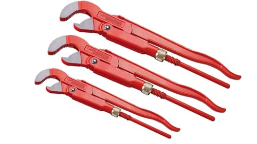 Rothenberger Industrial 3 teiliges Zangen-Set Eckrohrzange 45° | Ø 1" / 33 mm | Ø 1 1/2" / 48 mm | Ø 2" / 60 mm | Chrom-Vanadium-Stahl | S-förmiges Maul von Rothenberger