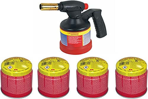 Rothenberger Industrial RoFlame Lötlampen Set Lötlampe Piezo inkl. 4 Gas Kartuschen Gaskartusche Bunsenbrenner gasbrenner löten, 1500004104 von Rothenberger