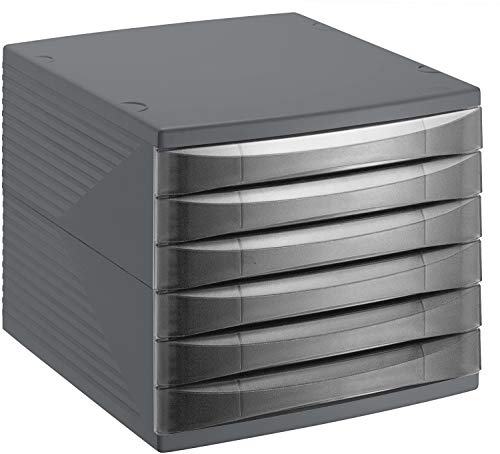 Rotho Quadra Schubladenbox / Bürobox mit 6 Schüben, Kunststoff (PS) BPA-frei, schwarz, (36.5 x 28.0 x 25.0 cm), Anthrazit von Rotho