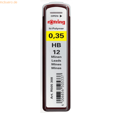 Rotring Feinminen hi-polymer 0,35mm HB schwarz VE=12 Stück von Rotring