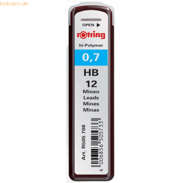 10 x Rotring Feinminen hi-polymer 0,7mm HB schwarz VE=12 Stück von Rotring