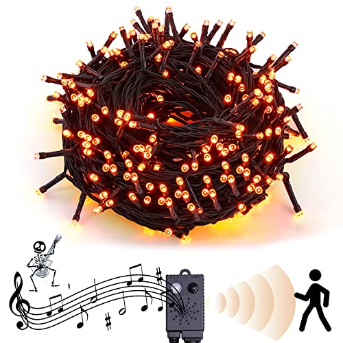 Halloween Lichterkette mit Musik Sync Gruselige Sounds - 6 Beleuchtungsmodi, 300 LED-Lichter für Spukparty, Hof, Raumdekoration (Orange) von Rotu