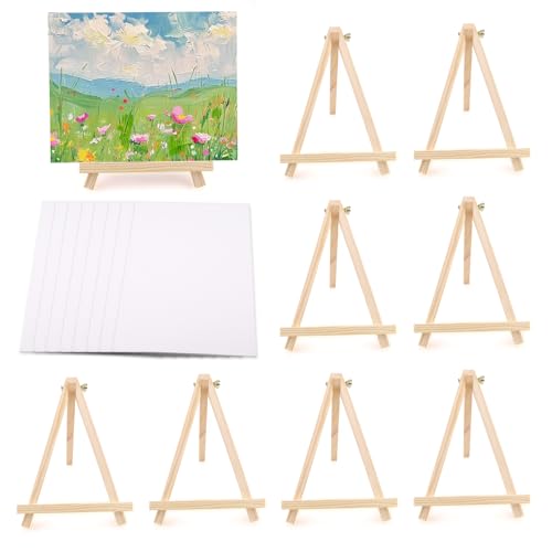 18-teiliges Malleinwandbrett und Staffelei-Set, 19,8 x 24,9 cm, blanko, Kunstleinwände mit Holzständer, Maltafeln, Staffelei-Set für Anfänger, Acryl, Öl, Aquarell (weiß und holzfarben) von Roucerlin