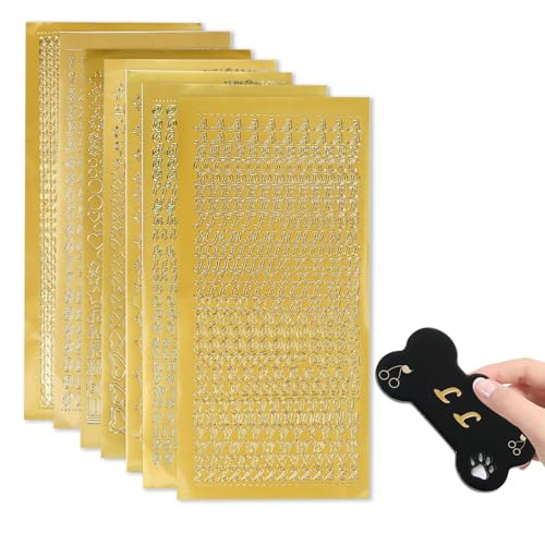 Roucerlin Goldene Miniatur-Aufkleber, 7 Bögen, Selbstklebend, Alphabet-Zahlen, Stern-Schmetterling, Glitzer, Buchstaben-Aufkleber für Sammelalbum, Fotokarten, Handyhüllen-Dekoration von Roucerlin
