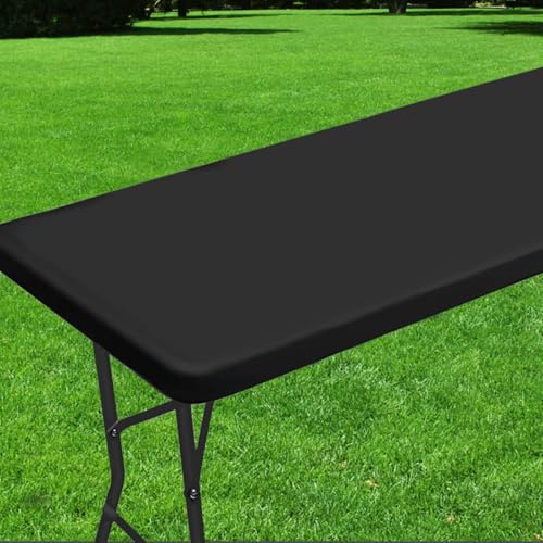 Roucerlin Rechteckige Picknick-Tischdecke, Polyester, elastisch, für Klapptische, 1,8 m, wasserdichte Outdoor-Tischdecke für Camping, Party, Terrasse, Kartenzubehör (Schwarz, 76,2 x 182,9 cm) von Roucerlin