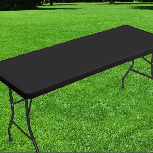 Roucerlin Rechteckige Picknicktischabdeckung, Polyester, elastische Tischdecke für Klapptische, 122 cm, wasserdichte Outdoor-Tischdecke für Camping, Party, Terrasse, Kartenzubehör (Schwarz, 76,2 x von Roucerlin