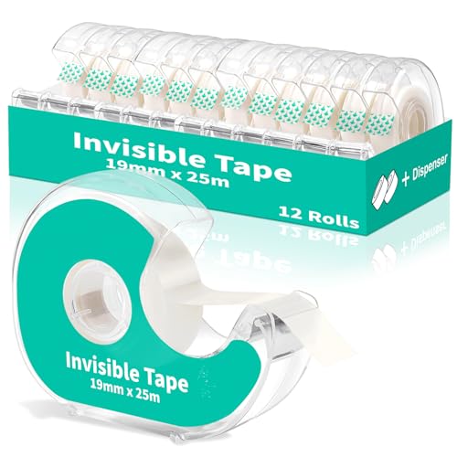 Unsichtbares transparentes Klebeband mit Spender, 12 Stück, transparente Klebebänder, mattiert, beschreibbar, Großpack-Rollen, 2,2 x 2,4 cm, Schule, Zuhause, Büro, Zubehör für Geschenkpapier, Kunst von Rouceyxin