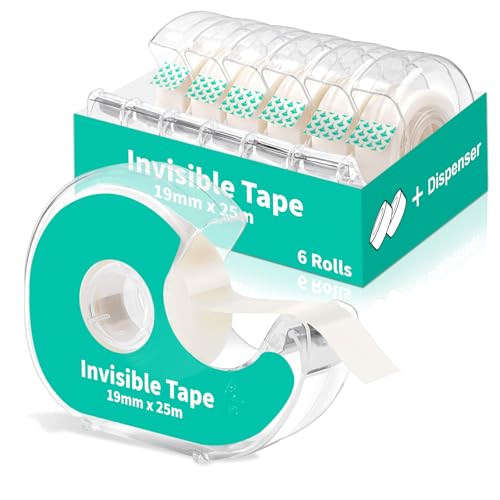 Unsichtbares transparentes Klebeband mit Spender, 6 Stück, transparente Klebebänder, mattiert, beschreibbar, Großpack-Rollen, 2,2 x 2,5 cm, Schule, Zuhause, Büro, Zubehör für Geschenkpapier, Kunst Unsichtbares transparentes Klebeband mit Spender, 6 Stück, transparente Klebebänder, mattiert, beschreibbar, Großpack-Rollen, 2,2 x 2,5 cm, Schule, Zuhause, Büro, Zubehör für Geschenkpapier, Kunst von Rouceyxin