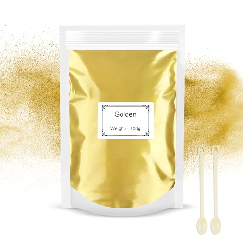 Epoxidharz Farbe Mica Pulver 100g, Metallic Farbe Resin Pulverfarbe Geeignet für Seifenfarbe, Lipgloss, Nagellack, Make-up, Epoxidharz, Kerzenherstellung, Badebombe, Schleim (Golden)… von Rouclo