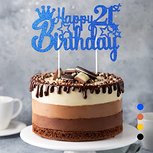 Happy Birthday Tortendeko Geburtstag, Cake Topper Geburtstag, Glitter Cake Topper Happy Birthday, Tortendeko Schwarz, Cupcake Topper für Mädchen Jungen Frauen Mann (Blau - 21. Geburtstag) von Rouclo