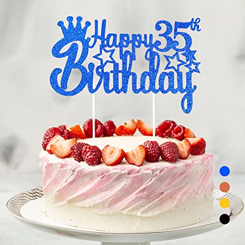 Happy Birthday Tortendeko Geburtstag, Cake Topper Geburtstag, Glitter Cake Topper Happy Birthday, Tortendeko Schwarz, Cupcake Topper für Mädchen Jungen Frauen Mann (Blau - 35. Geburtstag) von Rouclo