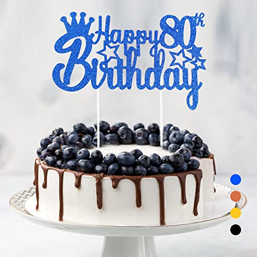Happy Birthday Tortendeko Geburtstag, Cake Topper Geburtstag, Glitter Cake Topper Happy Birthday, Tortendeko Schwarz, Cupcake Topper für Mädchen Jungen Frauen Mann (Blau - 80. Geburtstag) von Rouclo
