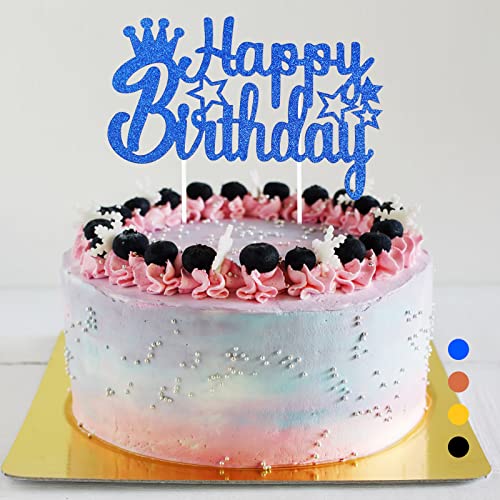 Happy Birthday Tortendeko Geburtstag, Cake Topper Geburtstag, Glitter Cake Topper Happy Birthday, Tortendeko Schwarz, Cupcake Topper für Mädchen Jungen Frauen Mann (Blau - Universal) von Rouclo