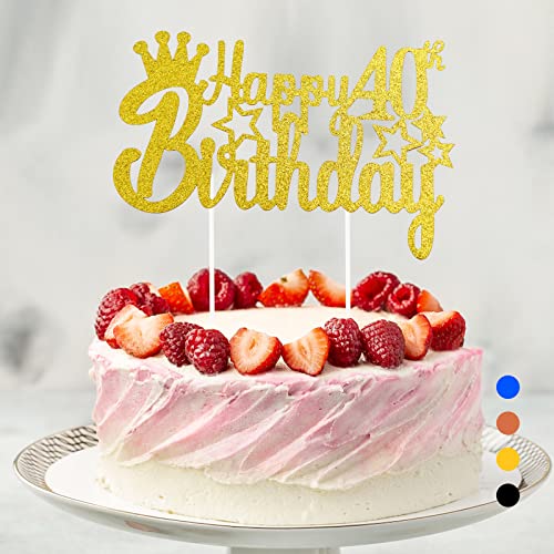 Happy Birthday Tortendeko Geburtstag, Cake Topper Geburtstag, Glitter Cake Topper Happy Birthday, Tortendeko Schwarz, Cupcake Topper für Mädchen Jungen Frauen Mann (Gold - 40. Geburtstag) von Rouclo