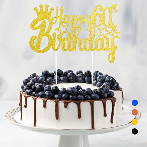 Happy Birthday Tortendeko Geburtstag, Cake Topper Geburtstag, Glitter Cake Topper Happy Birthday, Tortendeko Schwarz, Cupcake Topper für Mädchen Jungen Frauen Mann (Gold - 60. Geburtstag) von Rouclo