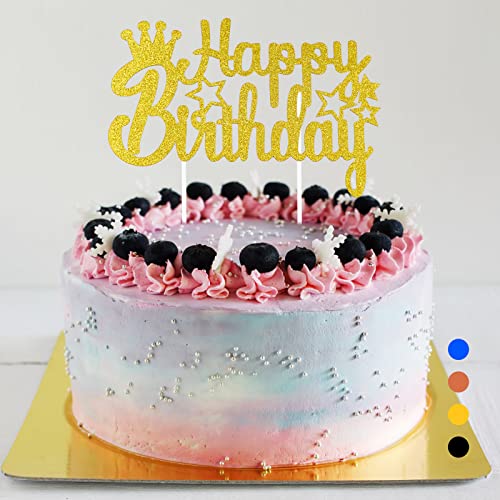 Happy Birthday Tortendeko Geburtstag, Cake Topper Geburtstag, Glitter Cake Topper Happy Birthday, Tortendeko Schwarz, Cupcake Topper für Mädchen Jungen Frauen Mann (Gold - Universal) von Rouclo